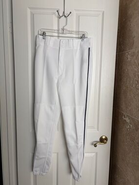 Mizuno White Baseball Pants with Navy Side Stripe